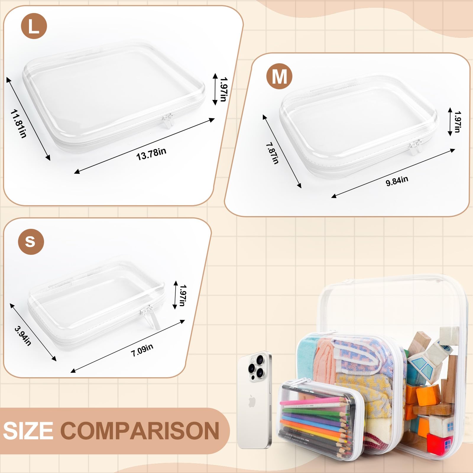 Viphope case dimensions show 9.85x7.9x2 inches for versatile storage