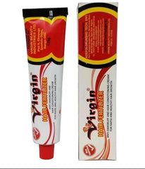 Virgin Hair Fertilizer tube-cream shows smooth application for promoting hair growth support.