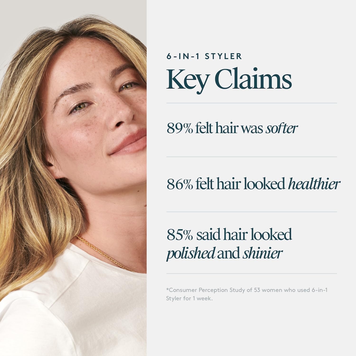 Virtue 6-in-1 Styler shine-closeup captures radiant, non-greasy finish.