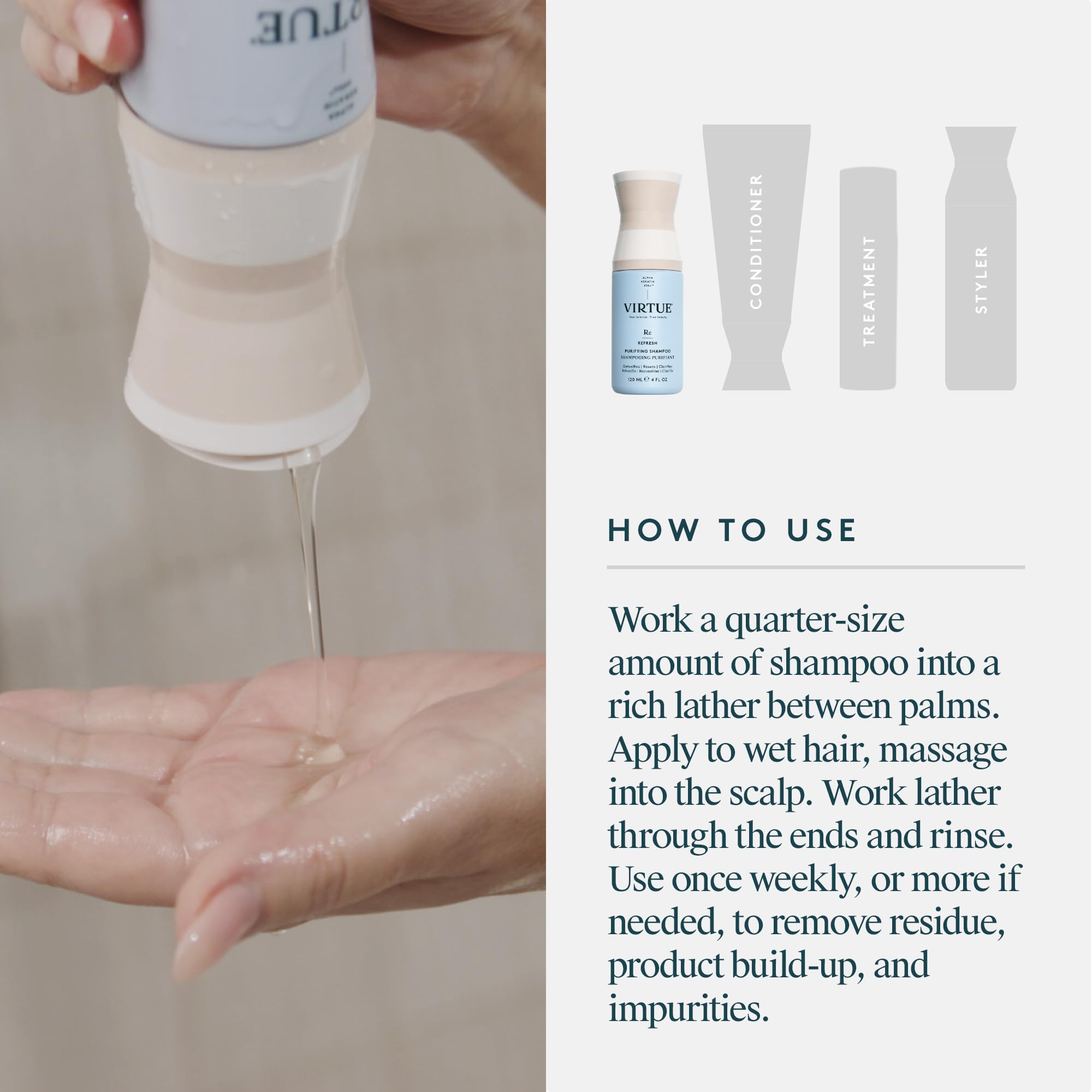 Free-from panel notes sulfate-free formula in Virtue Detox Shampoo.