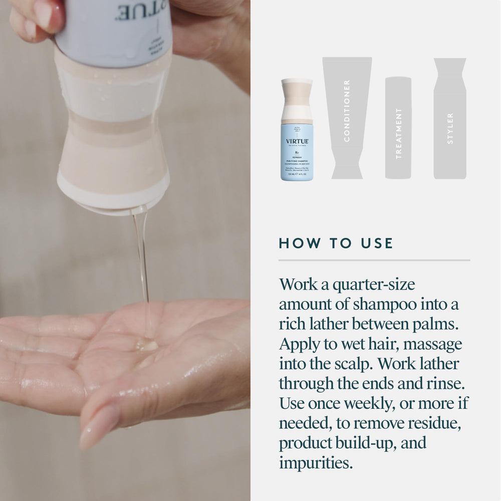 Free-from panel notes sulfate-free formula in Virtue Detox Shampoo.