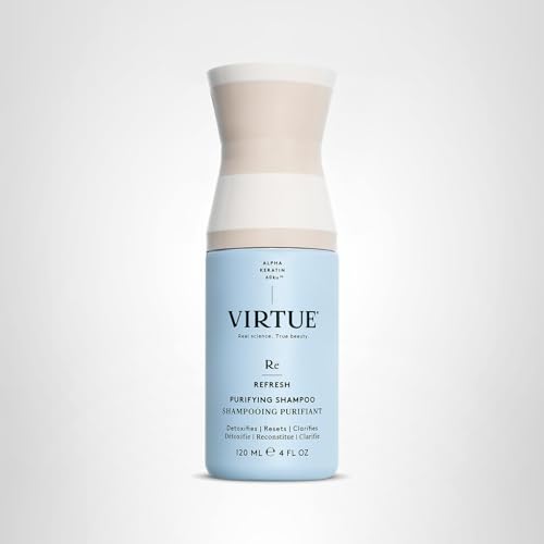 Packaging shot of Virtue Clarifying Detox Shampoo conveys premium branding.