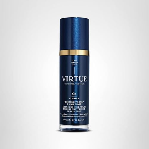 Virtue Correct Overnight Elixir shown with diverse hair textures signaling all-type suitability.