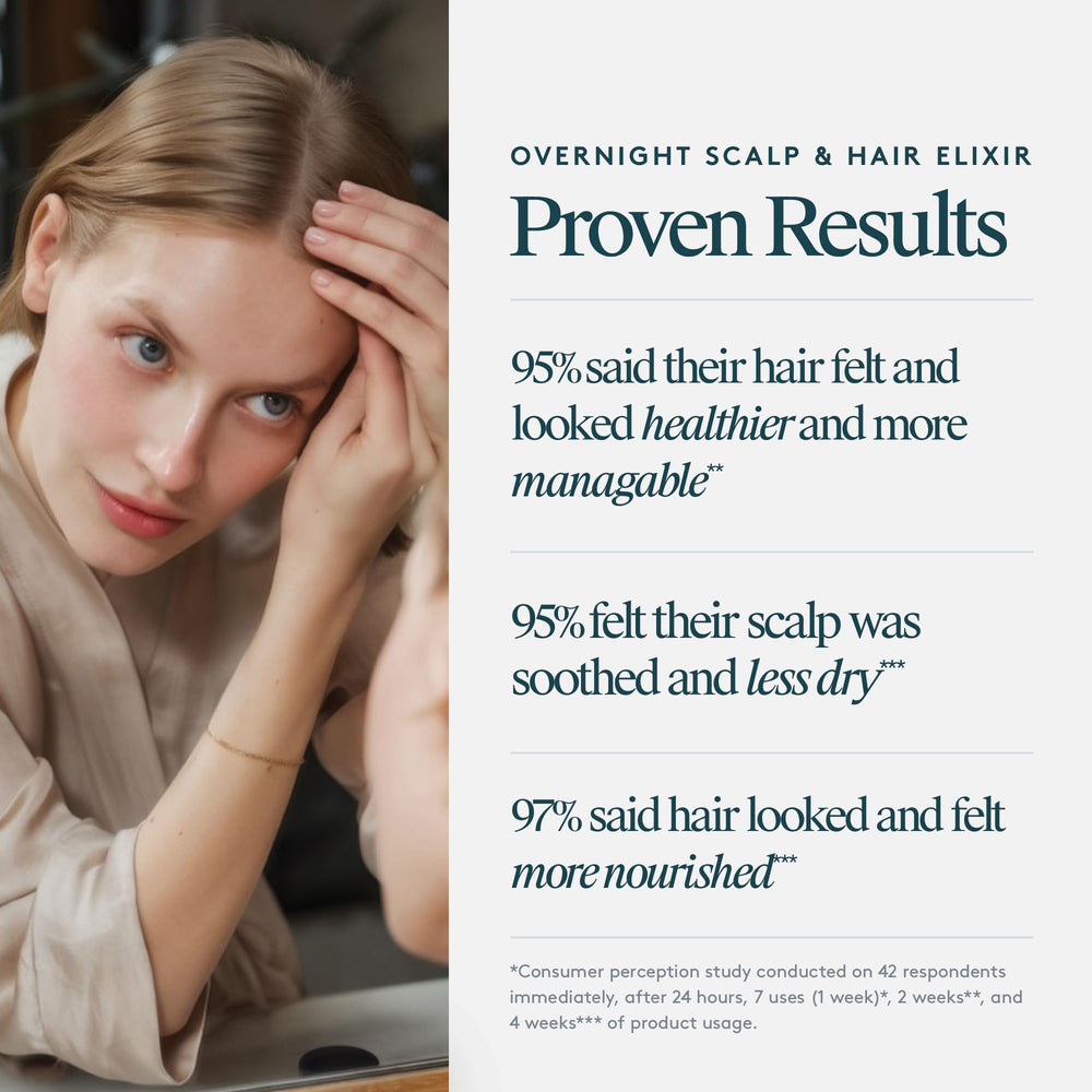 Virtue Correct Overnight Elixir pillow scene hints at overnight hair vitality.