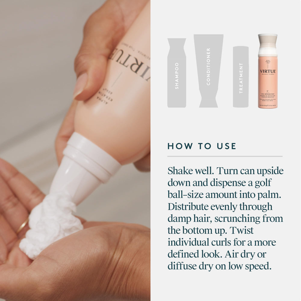 Virtue Curl Defining Whip nourishes curls with a nourishing, non-greasy finish
