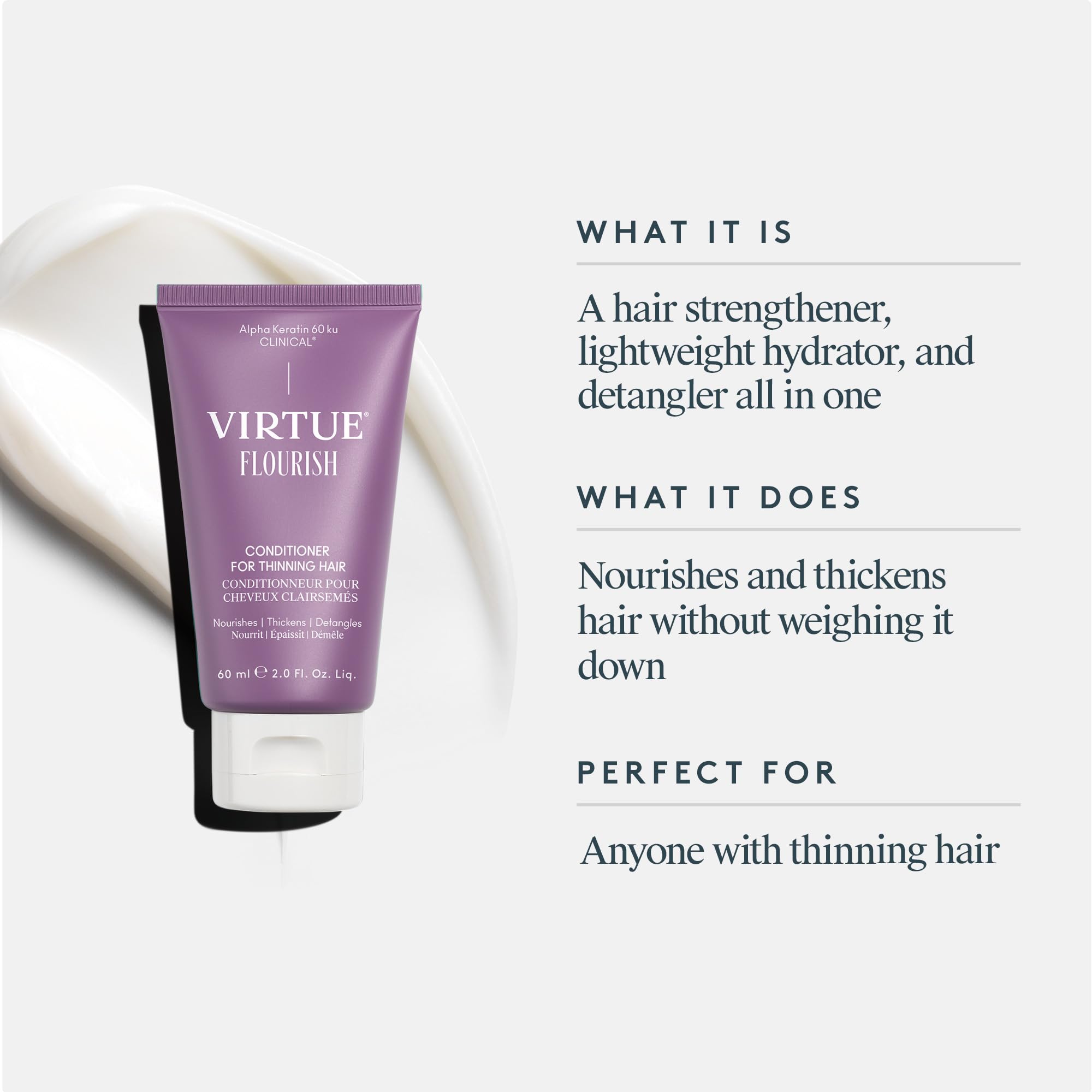 VIRTUE Flourish conditioner hair-tangle-free promotes smooth comb-through and daily styling