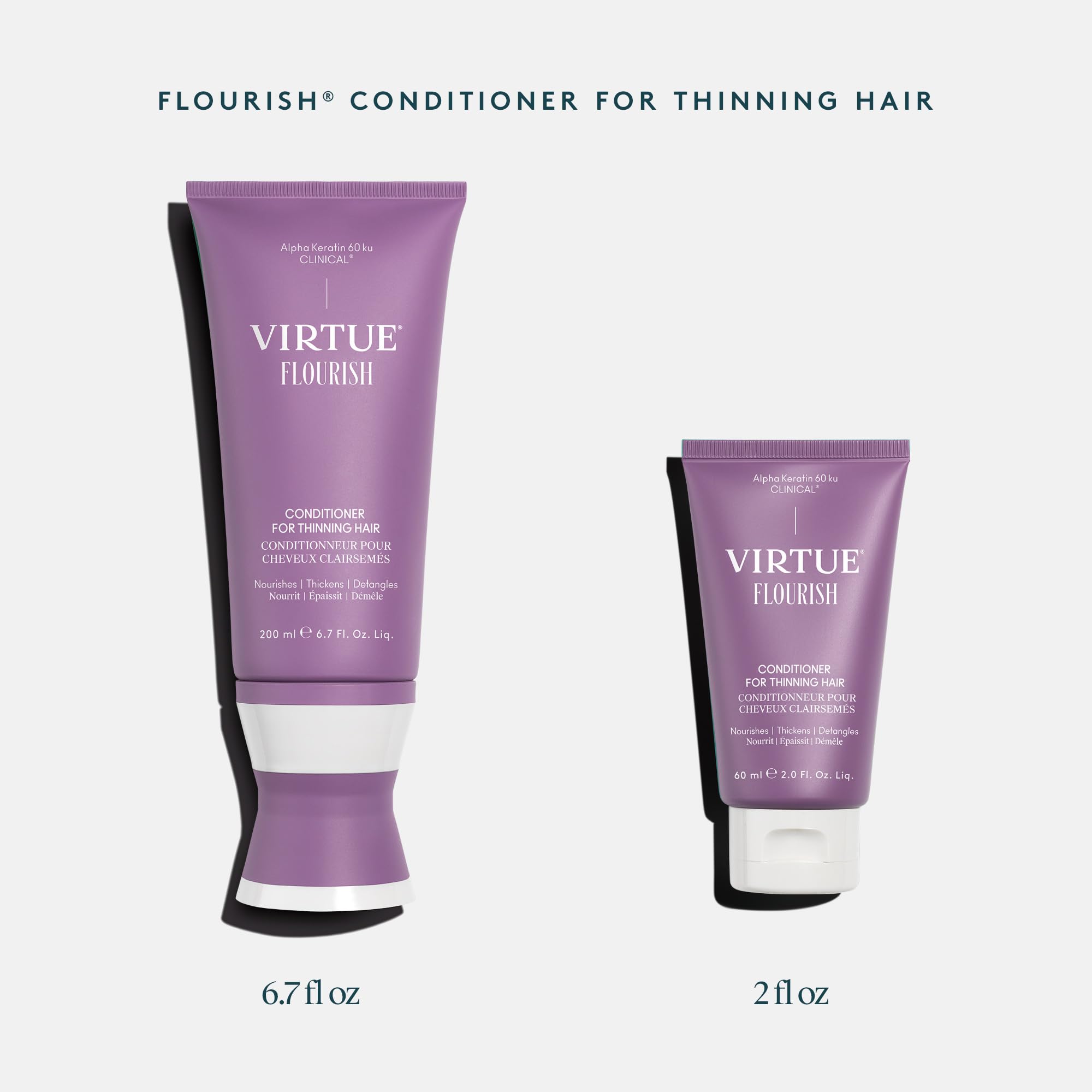Virtue Flourish conditioner vegan-label signals clean, plant-based care.