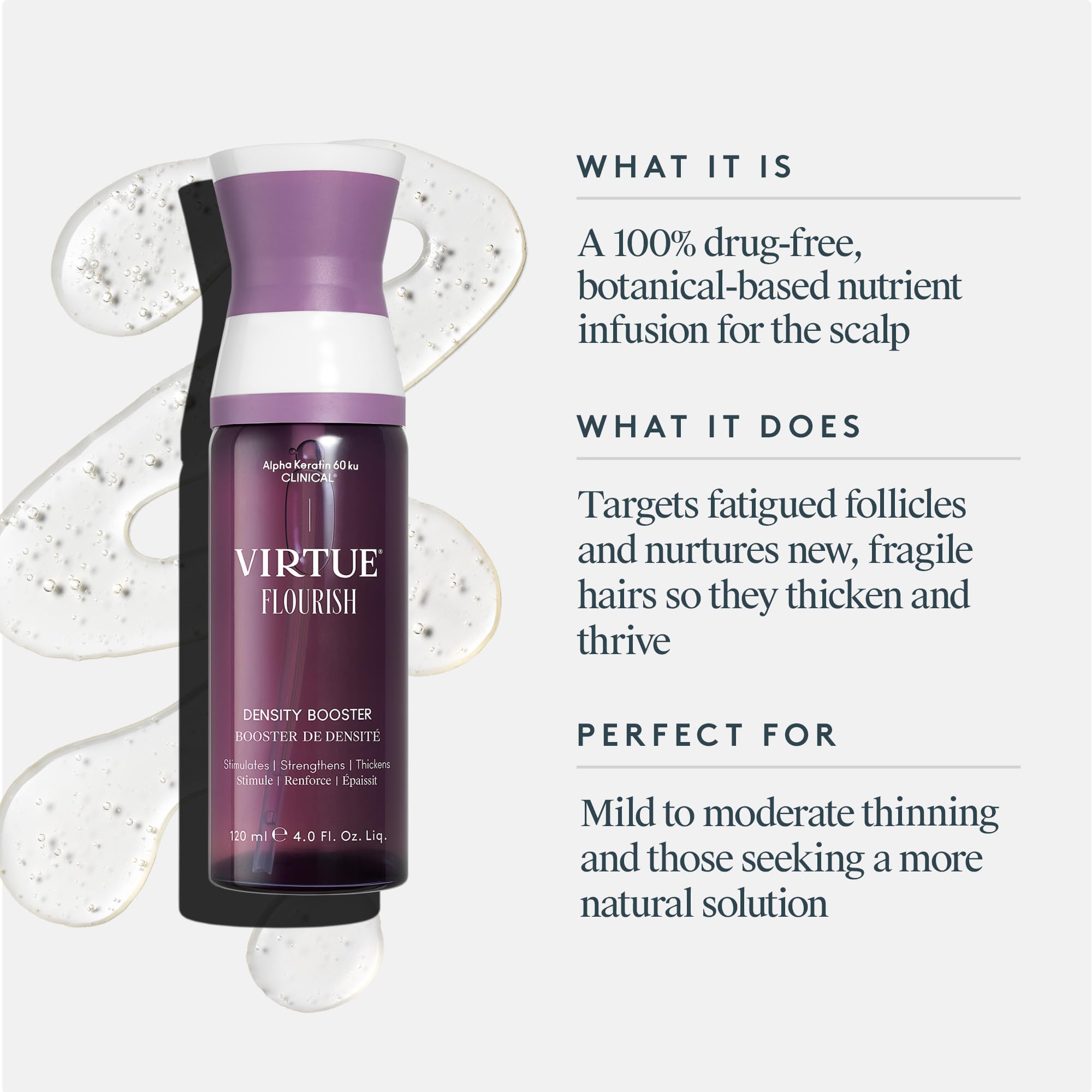 Virtue Flourish Density Booster Spray with color-safe formula compatible with treated hair.