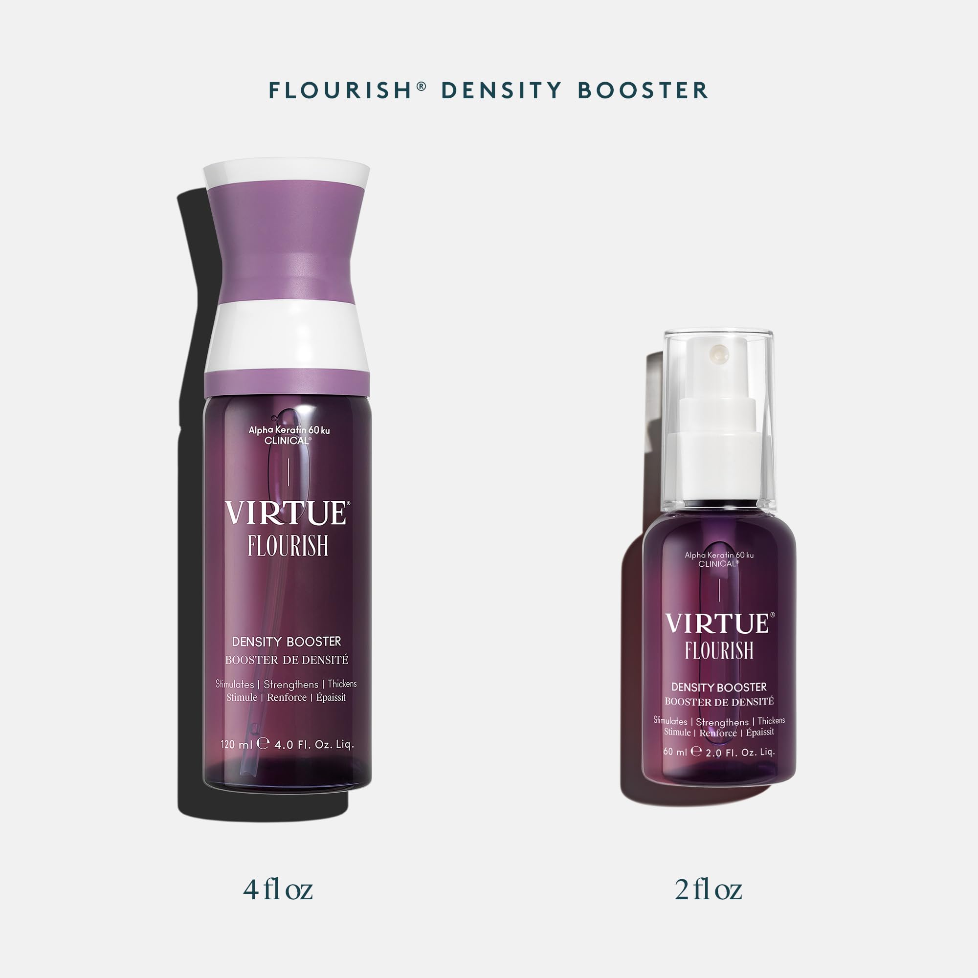 Virtue Flourish Density Booster Spray delivers quick absorption with no residue.