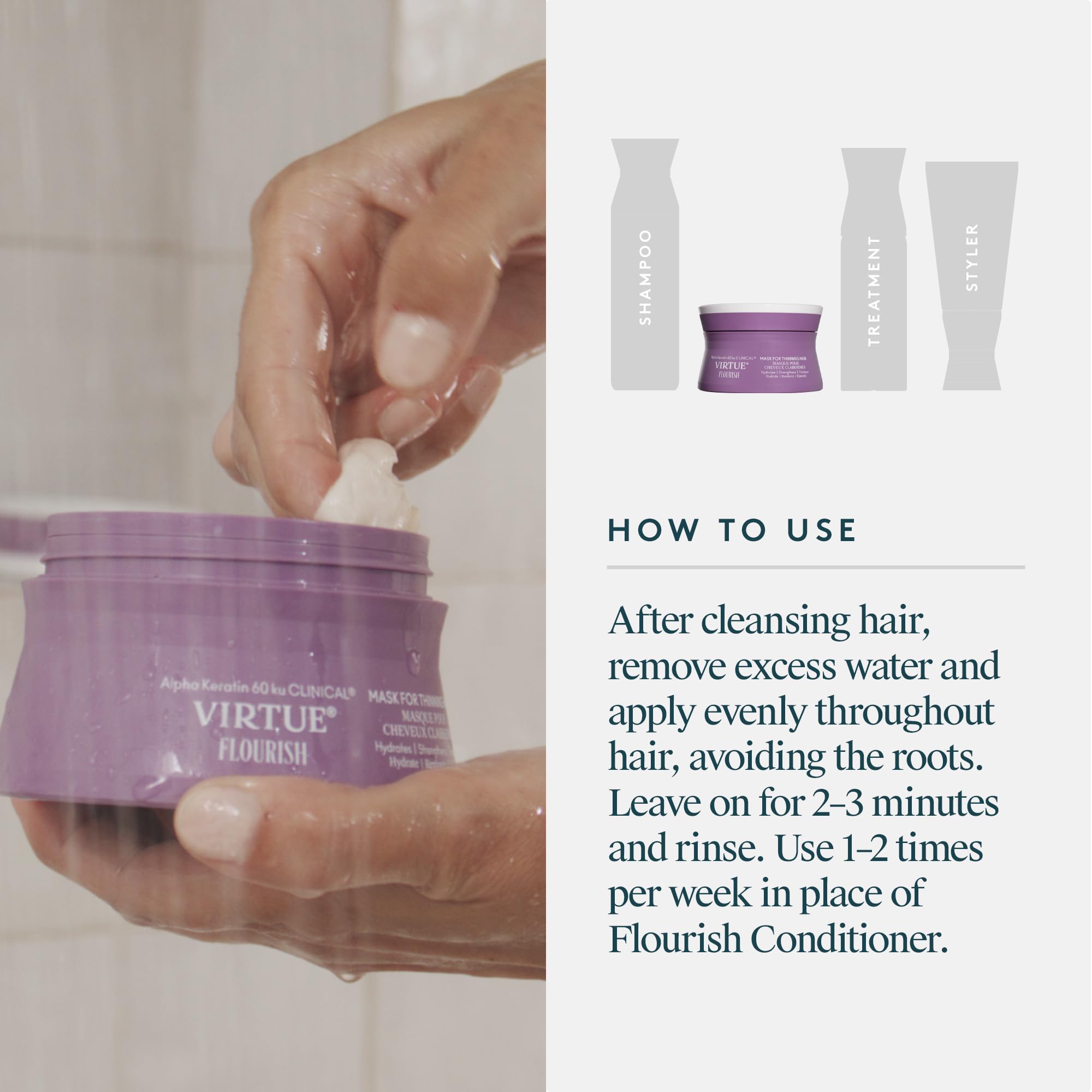 Virtue Flourish mask beet extract shot emphasizes nutrient-rich ingredients.
