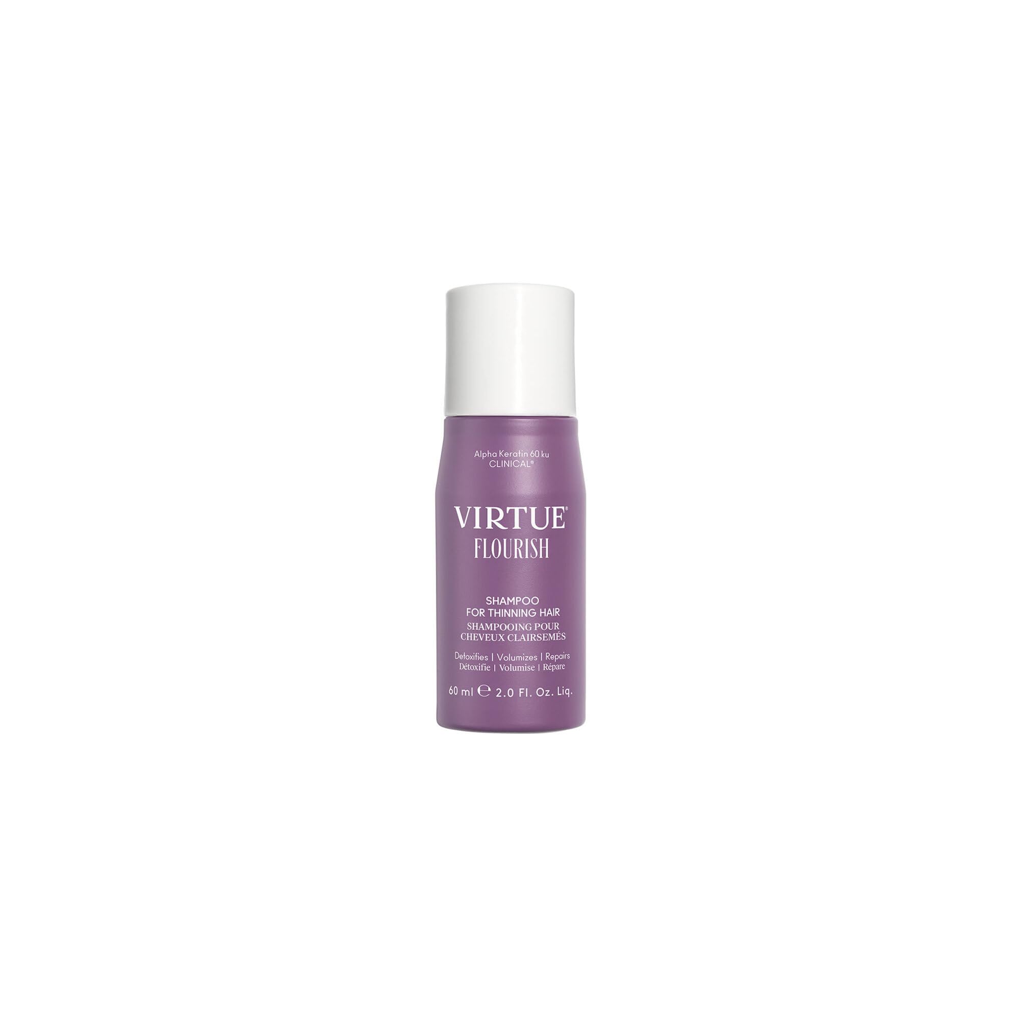 Virtue Flourish sulfate-free shampoo lathering for gentle cleansing.
