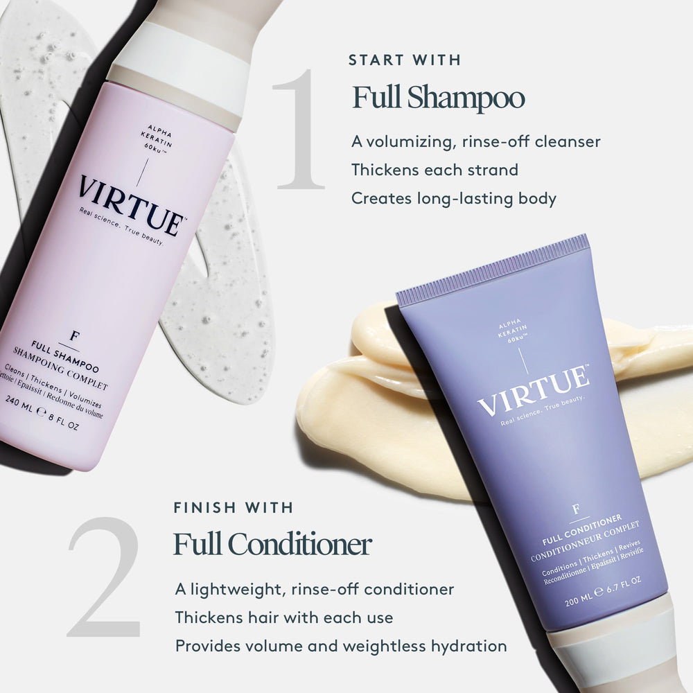 Daily routine shot with VIRTUE conditioner for smooth, manageable hair.