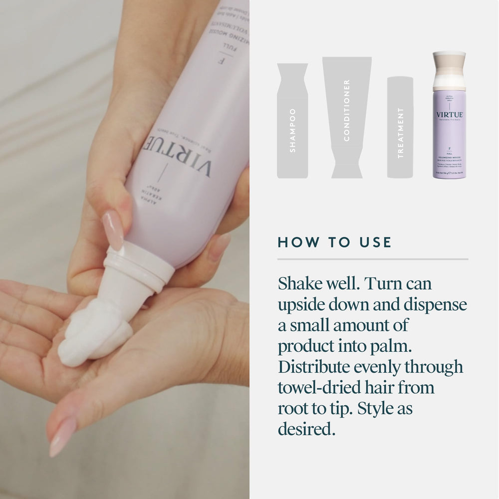 Virtue Full Volumizing Hair Mousse hair shine reflecting heat protection benefits