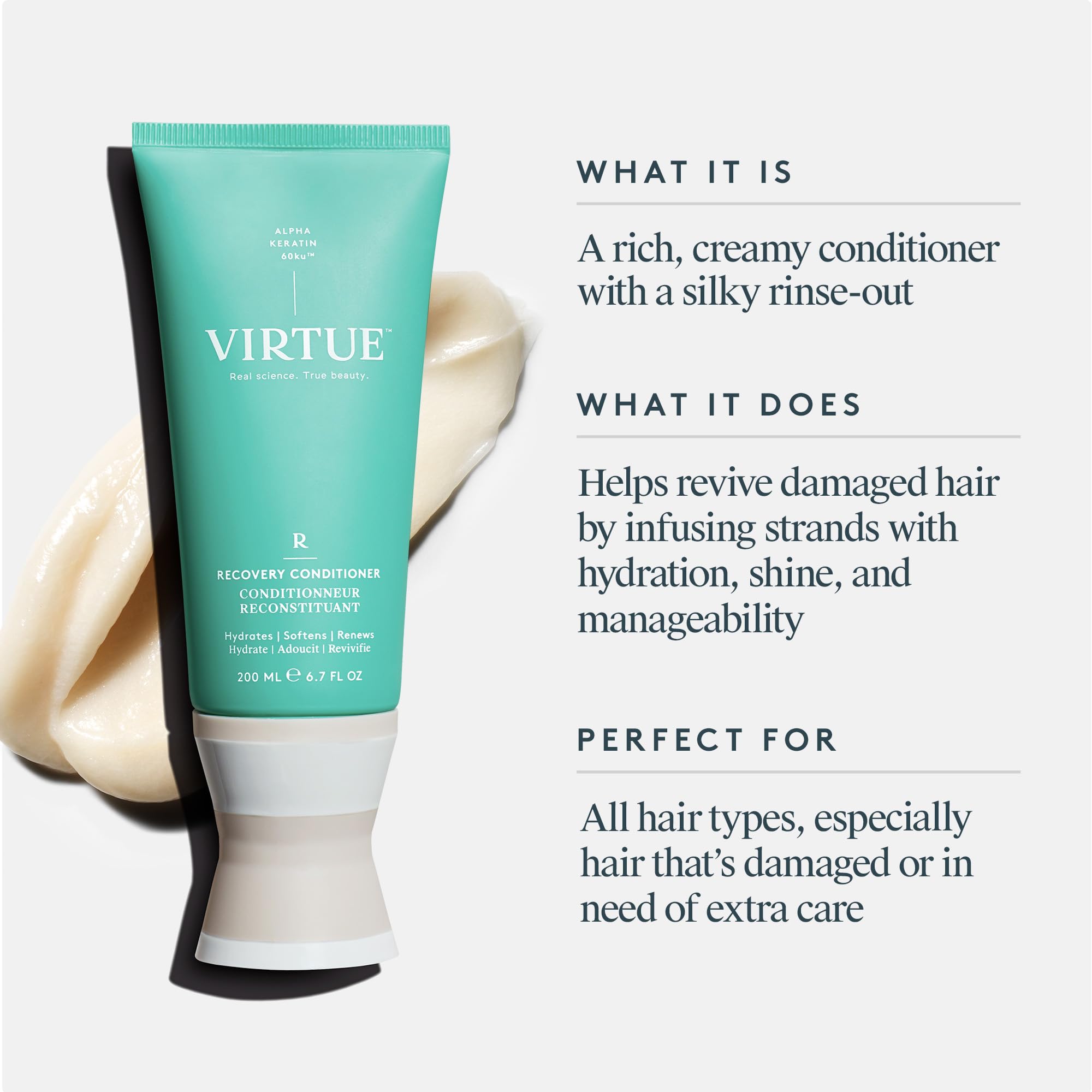 VIRTUE Recovery Conditioner coconut-yuzu fragrance close-up evokes a spa-like, pleasant shower experience.