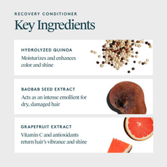 Virtue Recovery Conditioner label close-up communicates sulfate-free and color-safe credentials.