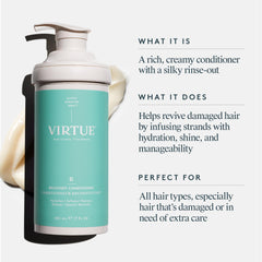 Virtue Recovery Conditioner pump application demonstrates easy smoothing and detangling during routine.