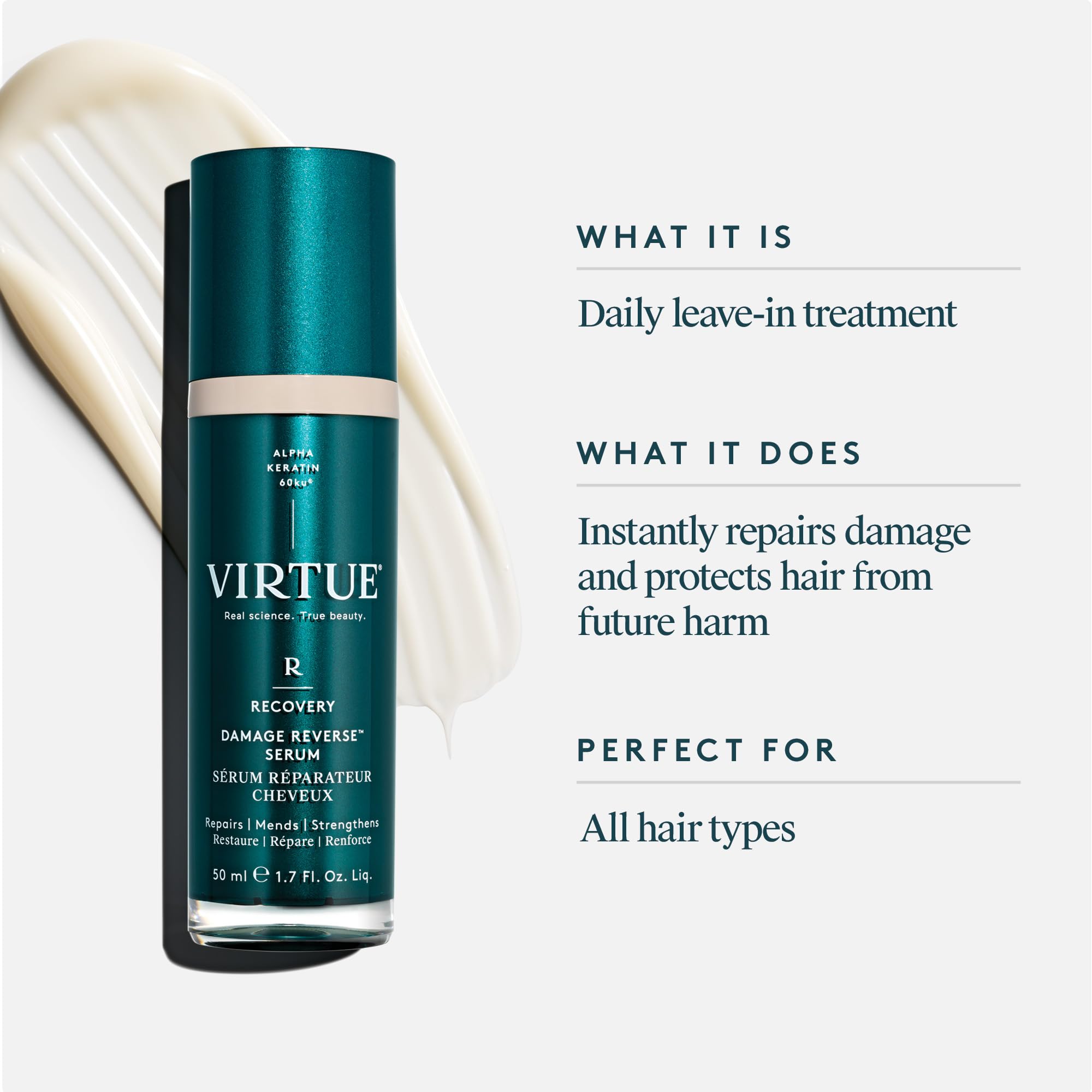 VIRTUE Recovery Damage Reverse Serum pump dispensing for easy root-to-ends application