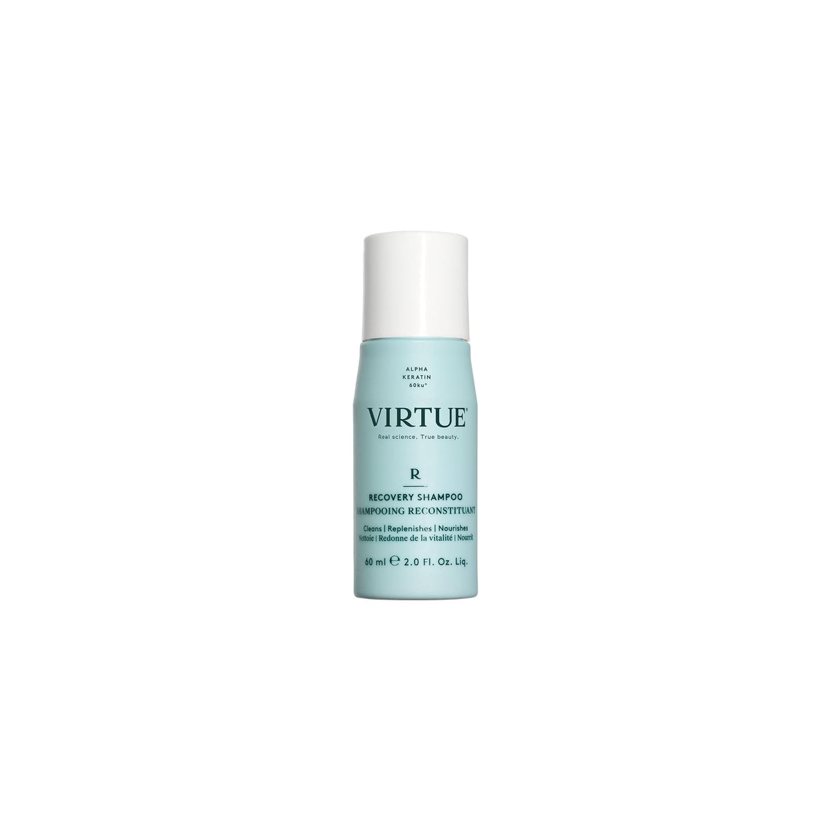 VIRTUE Recovery Shampoo bottle front view highlighting sulfate-free cleansing for damaged hair