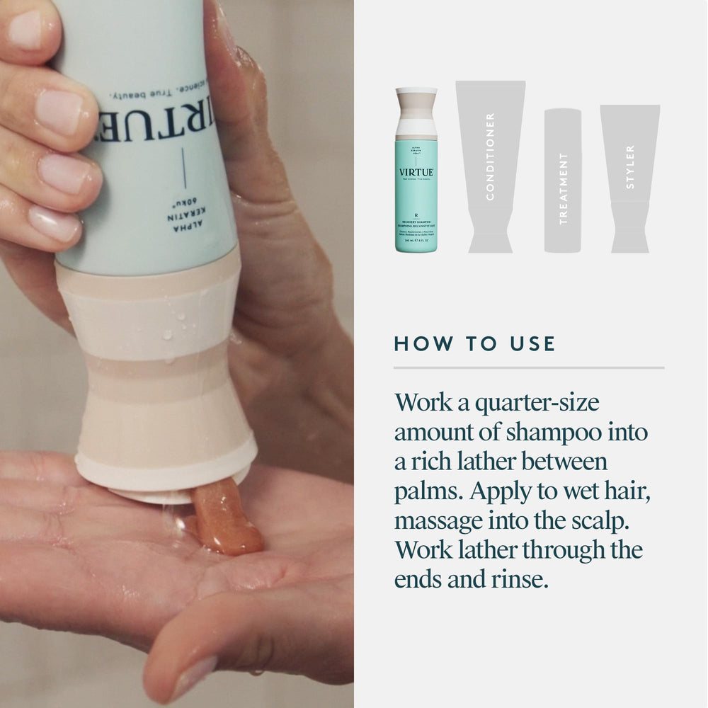 VIRTUE Recovery Shampoo post-wash hair looks smoother and shinier
