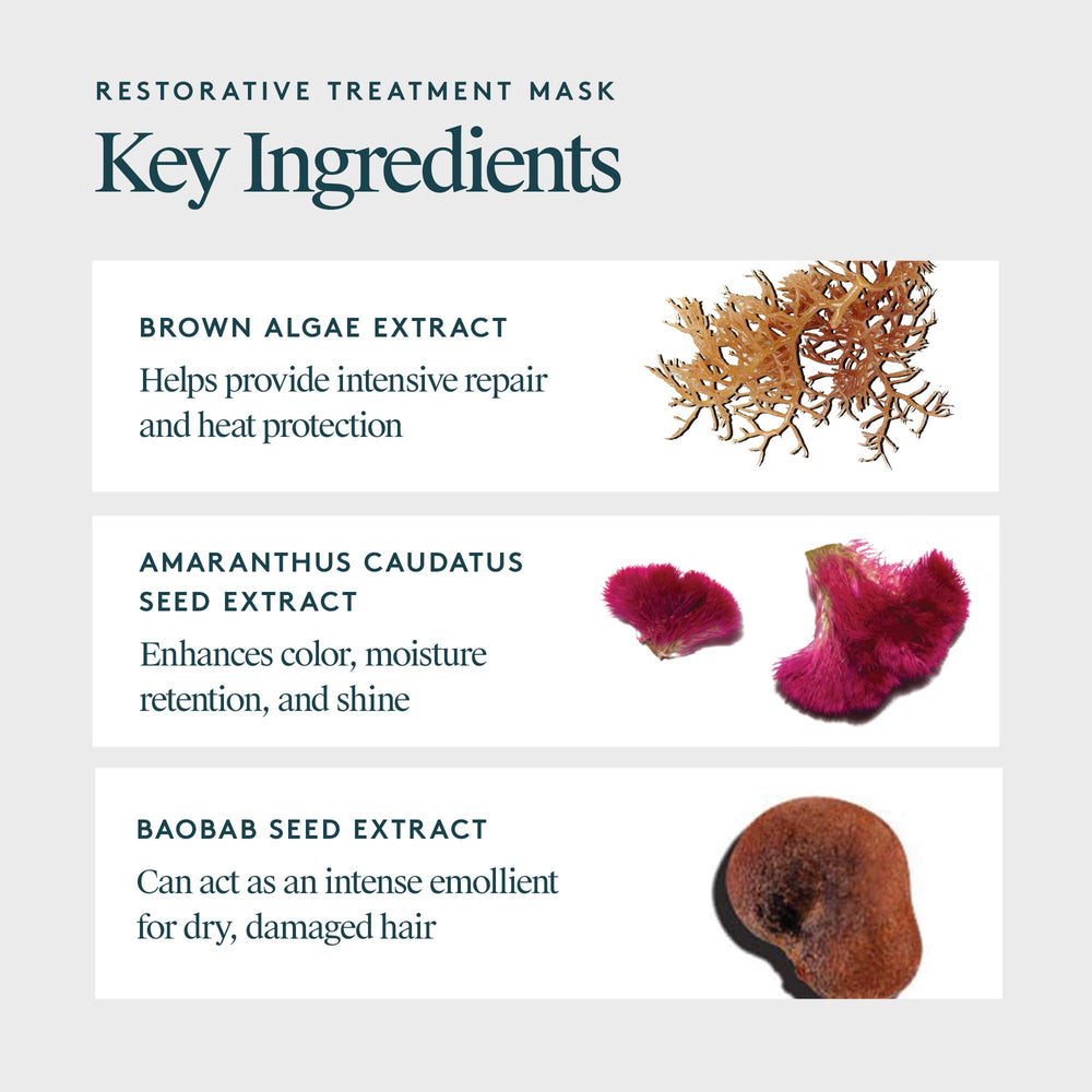 Virtue Restorative Hair Mask application shot emphasizes rich texture and deep conditioning.