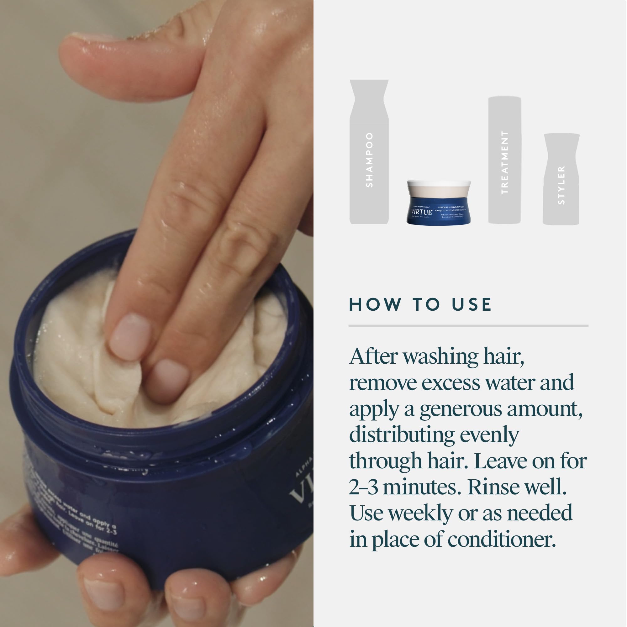 Virtue Restorative Hair Mask color-safe formula protecting vibrant tones.