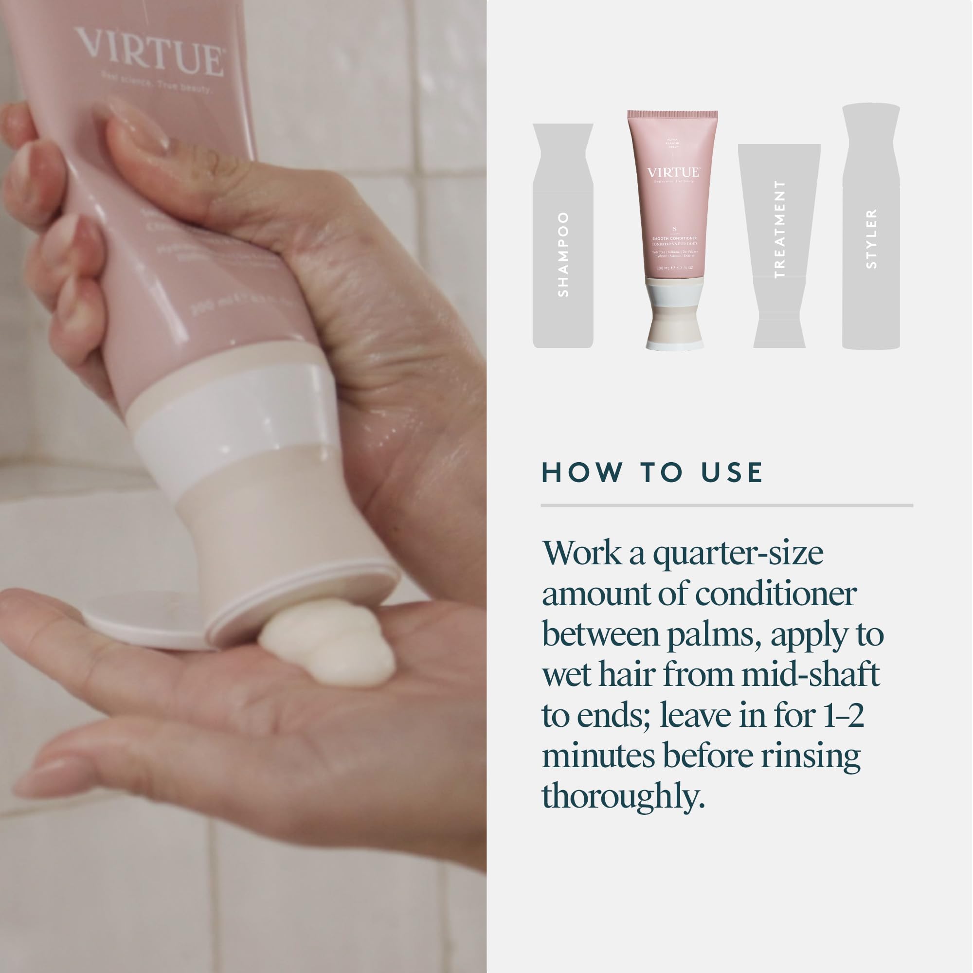 Virtue Smooth crea una barrera de humedad para reducir el encrespamiento.