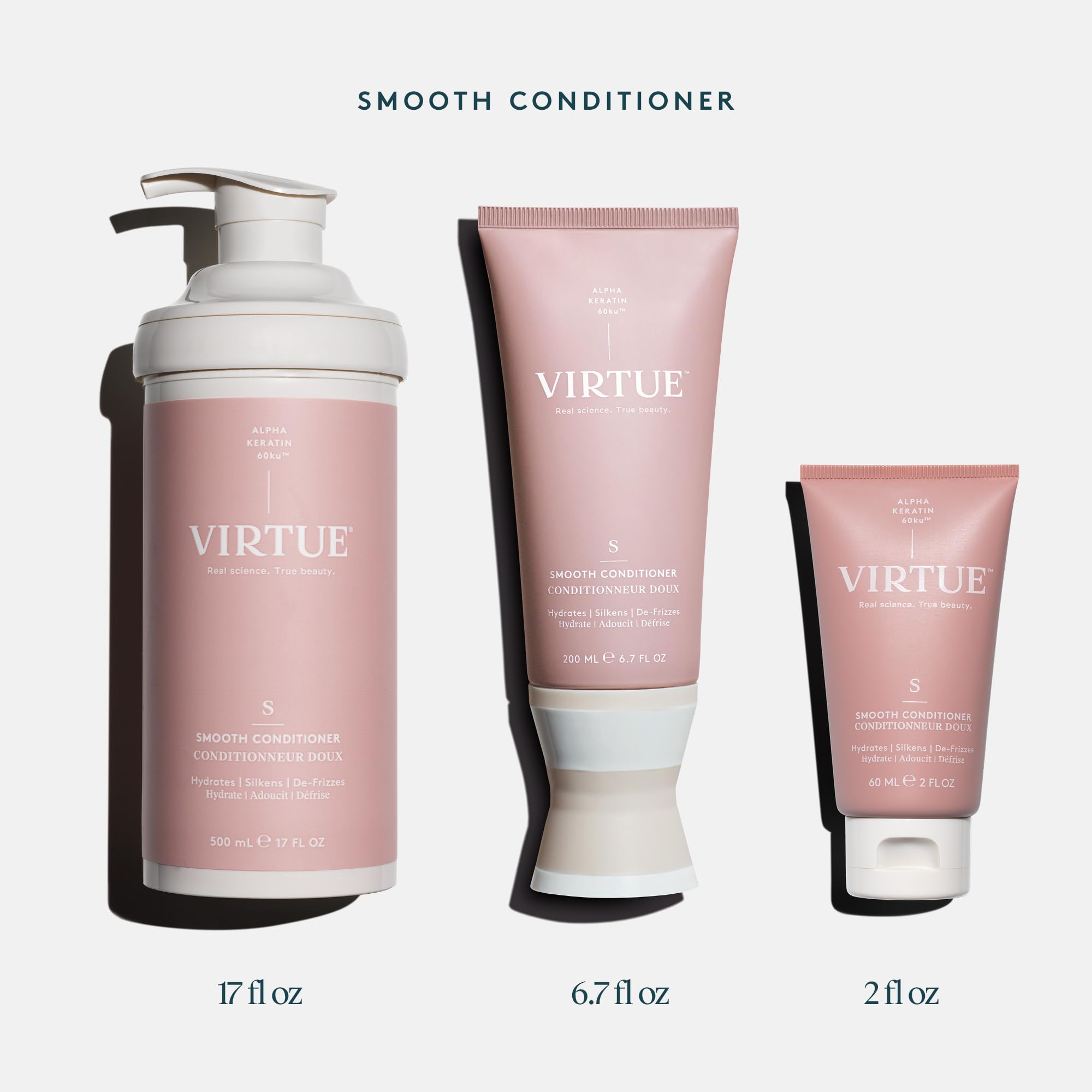 Virtue Smooth Conditioner sulfate-free label communicates gentler cleansing.