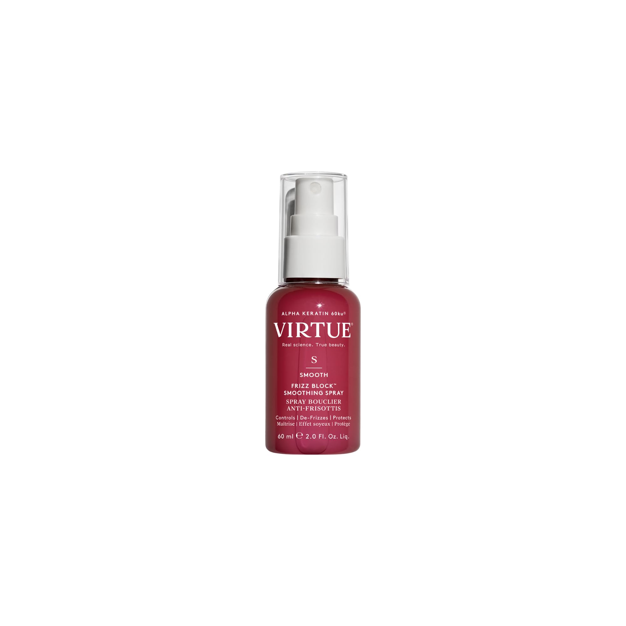 VIRTUE Smooth Frizz Block spray bottle misting to block humidity for frizz control