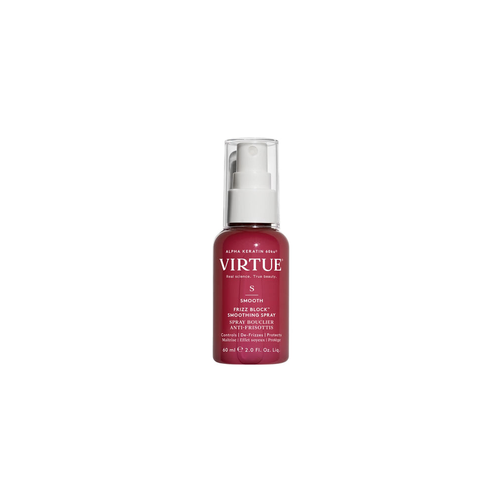 VIRTUE Smooth Frizz Block spray bottle misting to block humidity for frizz control