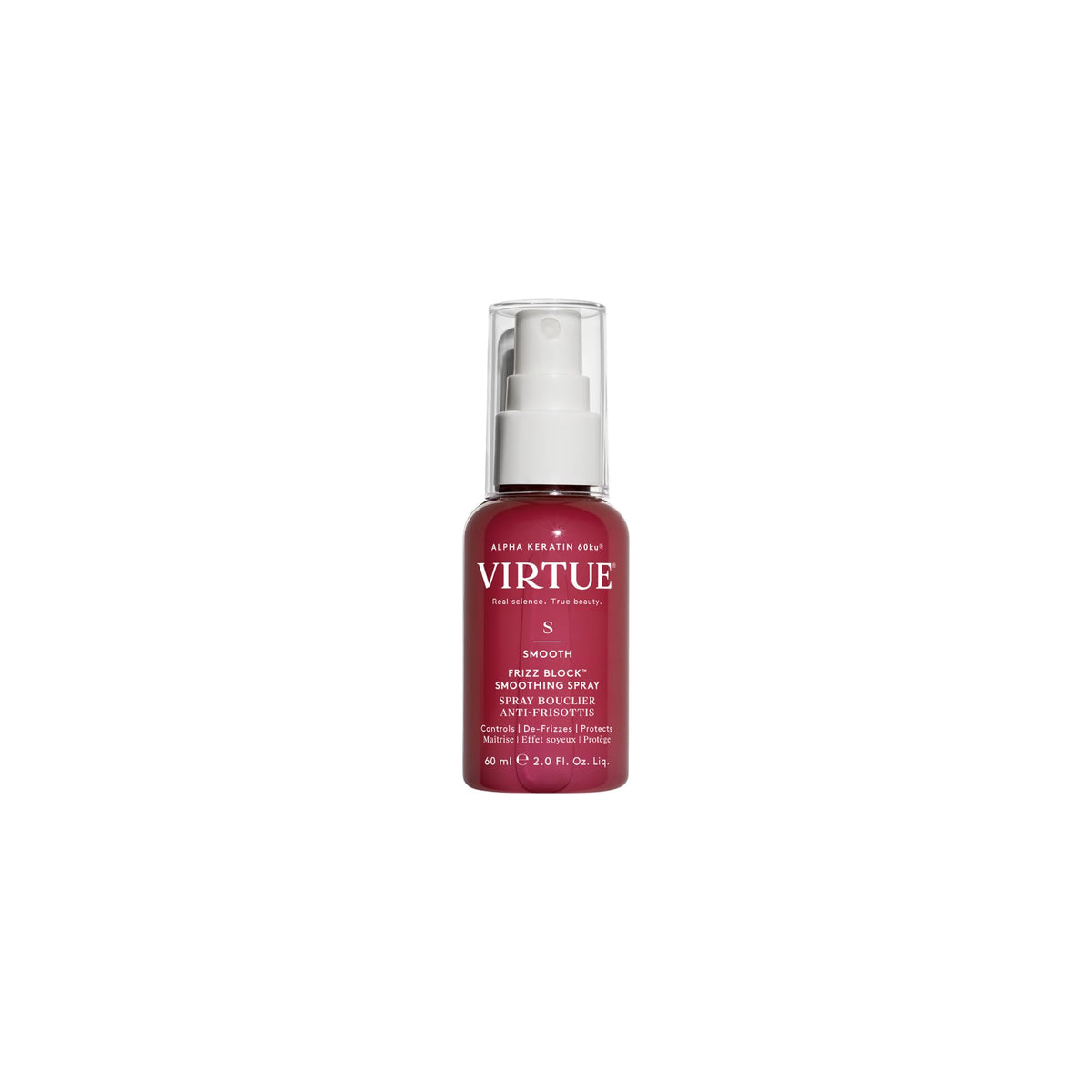 VIRTUE Smooth Frizz Block spray bottle misting to block humidity for frizz control