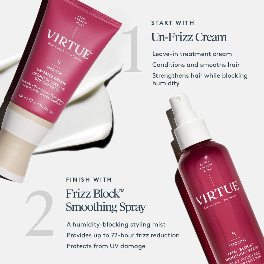 VIRTUE Smooth Frizz Block spray protects hair from UV damage