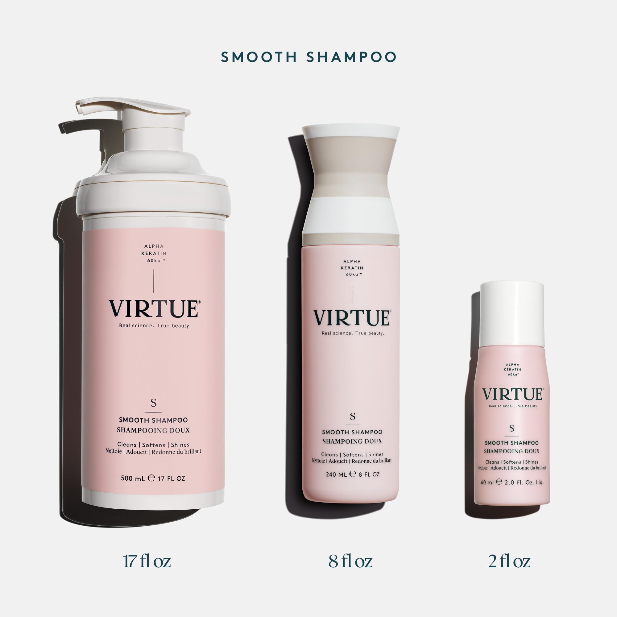 VIRTUE Smooth Shampoo in-use shot shows effortless day-to-day lathering.