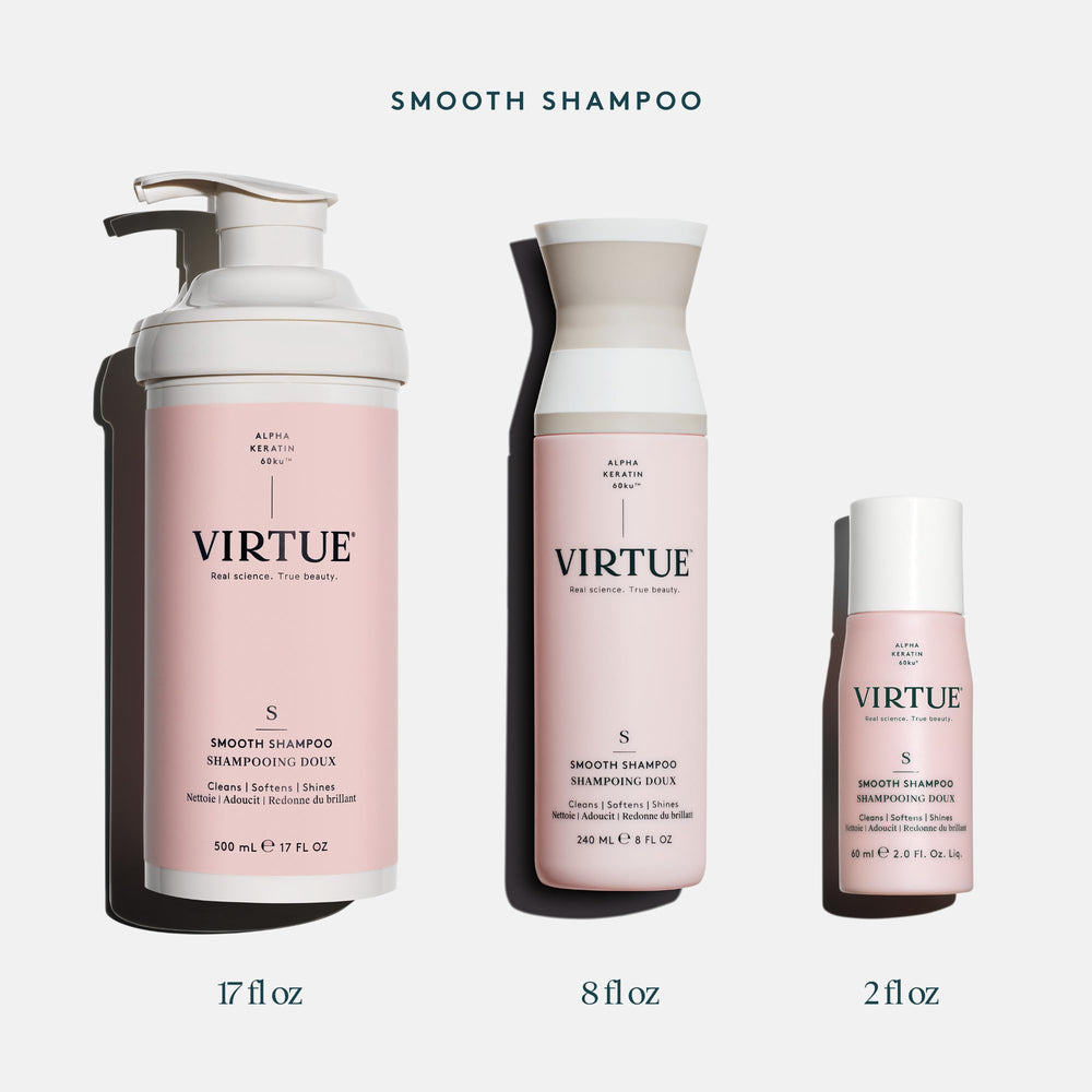 VIRTUE Smooth Shampoo in-use shot shows effortless day-to-day lathering.
