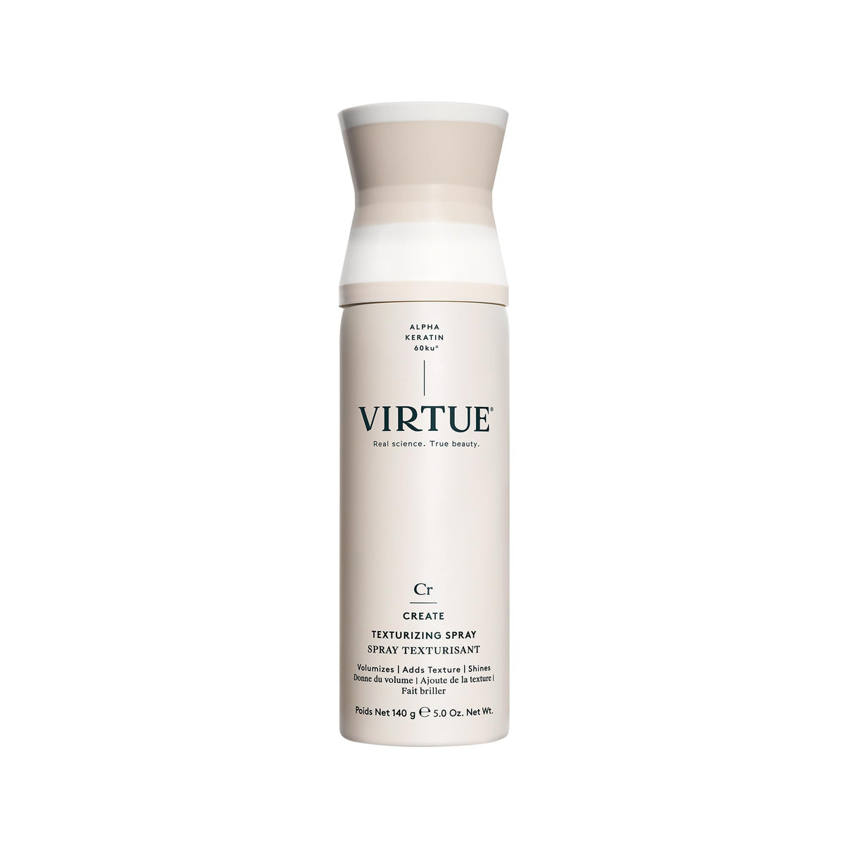 VIRTUE Texturizing Spray bottle-dispense delivers lightweight texture and shine