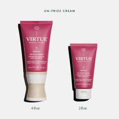 Virtue Un-Frizz finish on dry hair for sleek, non-oily feel.