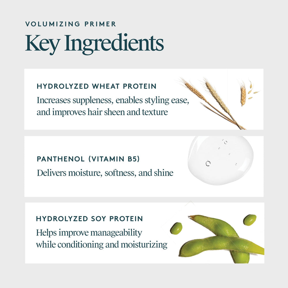 Virtue Volumizing Hair Primer Spray root lift focus to emphasize root lift capability.