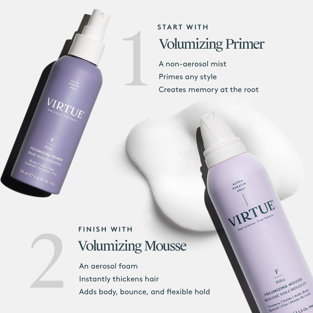 Virtue Volumizing Hair Primer Spray styling-ready hair after primer application.