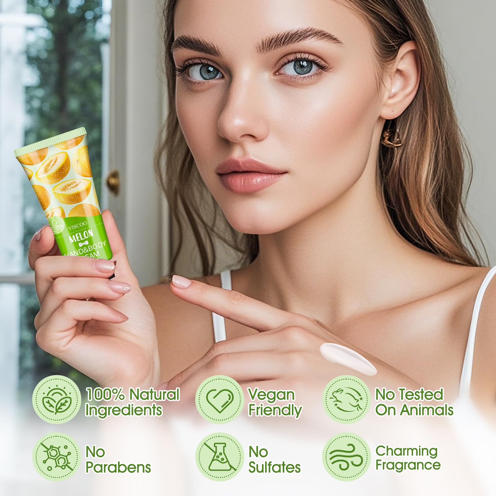 VISCOO aloe hand cream pack conveys hydration with soothing aloe and honey.
