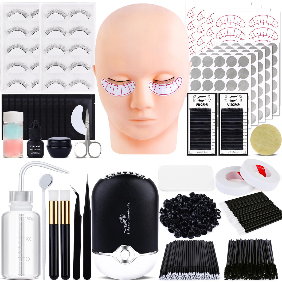 VISCOO eyelash-extension-kit-beginners image demonstrates an all-in-one starter set for confident practice