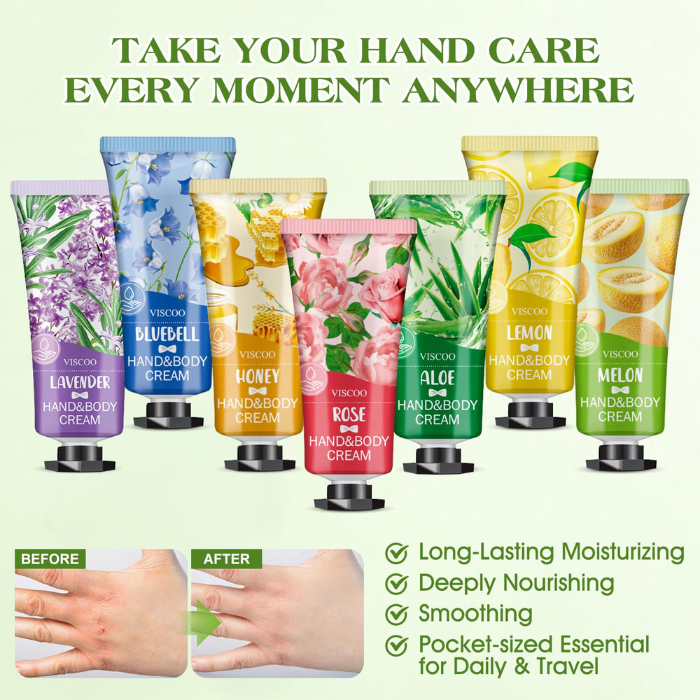 VISCOO lavender hand cream pack highlights calming aroma and quick absorption.