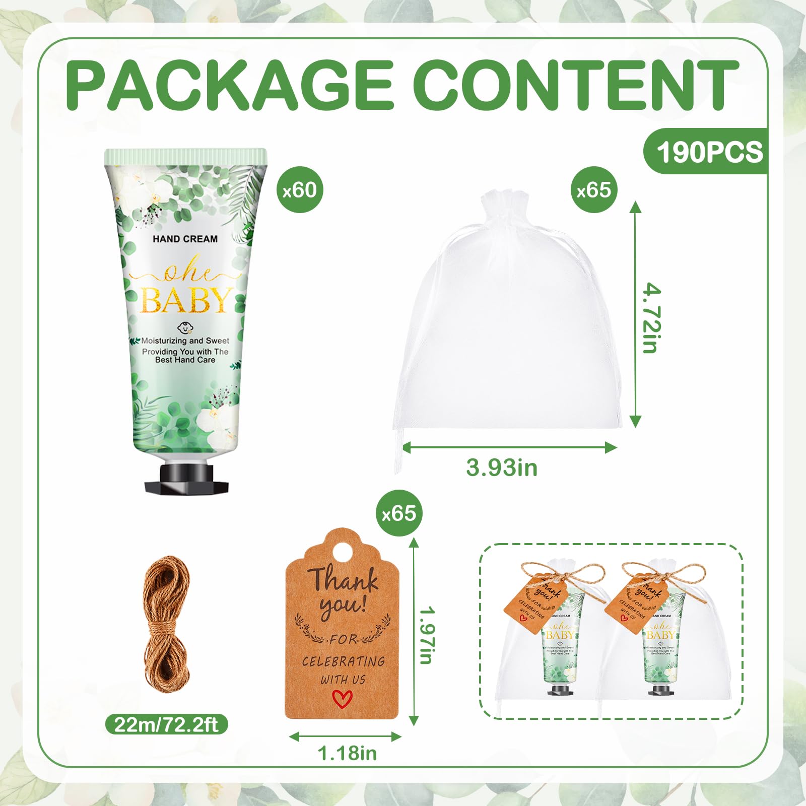 VISCOO Oh Baby green eucalyptus design bottle adds festive ambiance to your favors.