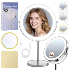 VisionSphere 9-inch magnifying mirror with light for precise makeup and brow shaping.