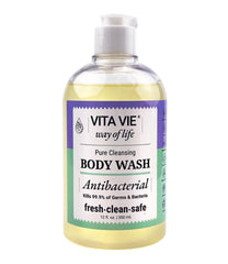 Vita Vie antibacterial body wash bottle front with refreshing clean formula