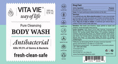 Vita Vie antibacterial body wash with rich lather demonstrating cleansing action