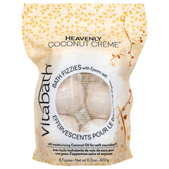 Vitabath Heavenly Coconut Creme Bath Fizzies packaging highlighting premium ingredients for a relaxing soak