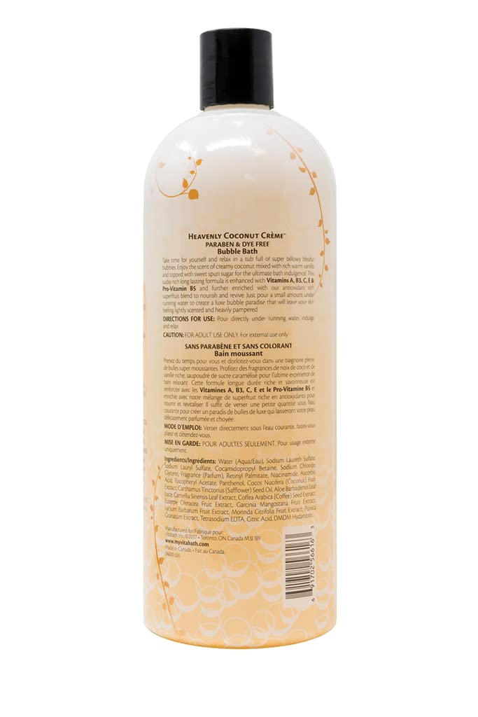 Bathroom scene with Vitabath Heavenly Coconut Creme Bubble Bath ready for a calming soak.