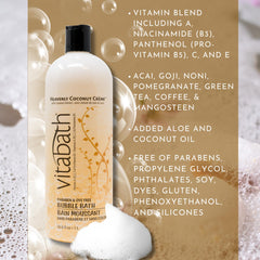 Foam close-up from Vitabath Heavenly Coconut Creme Bubble Bath shows creamy bubbles.