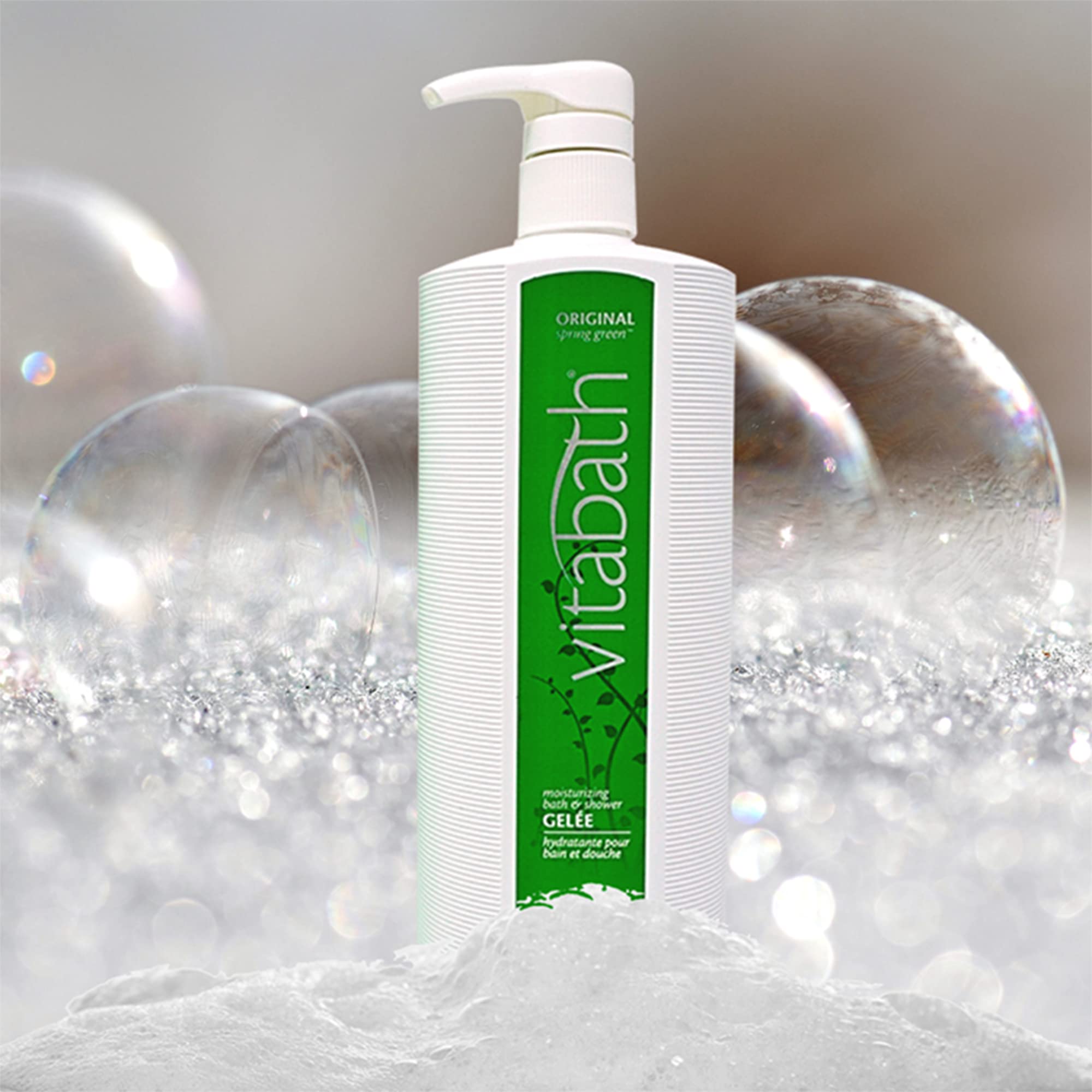 Vitabath Original Spring Green application-dispense demonstrates gel texture