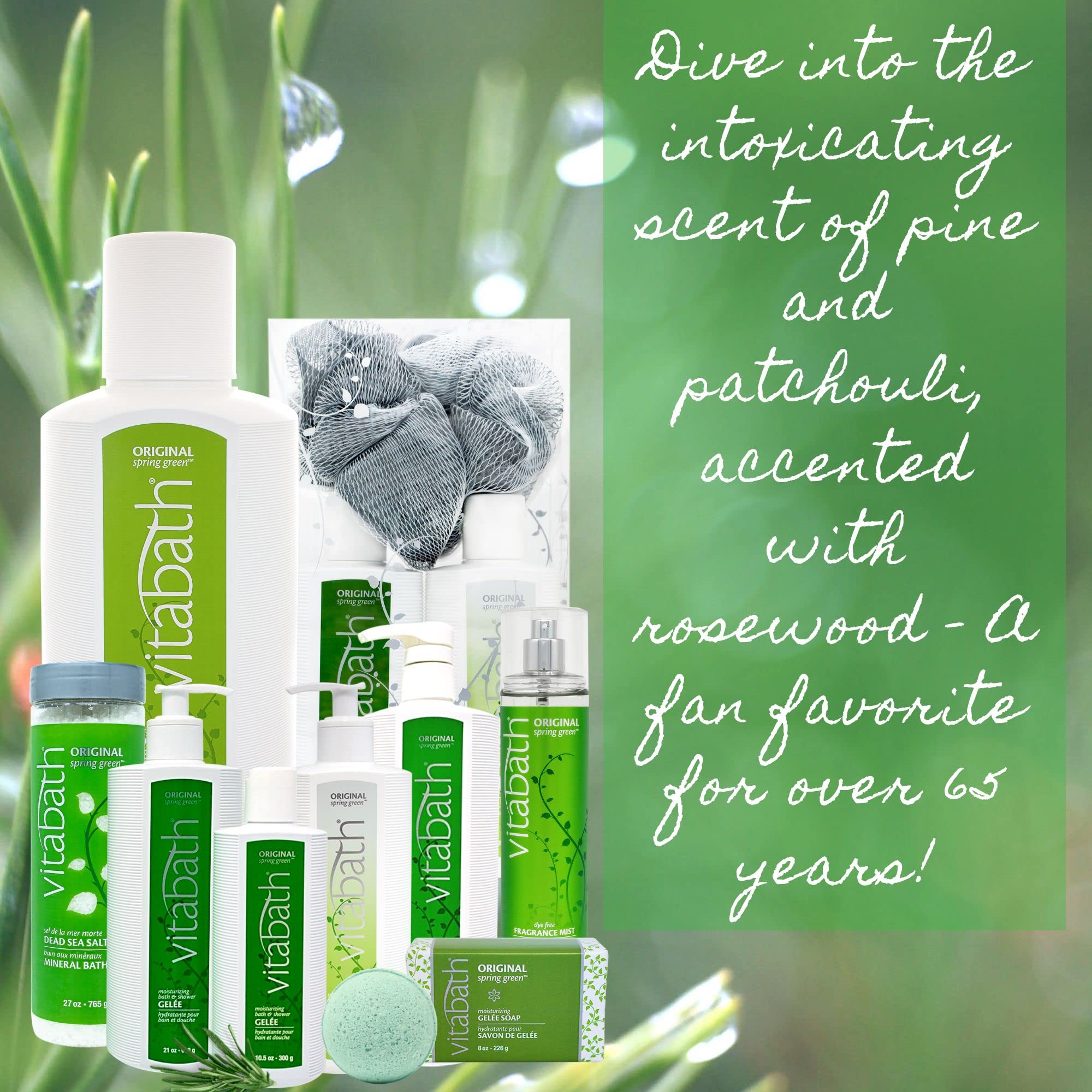 Vitabath Original Spring Green fragrance notes of patchouli and pine.