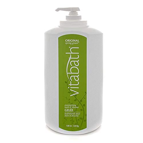 Vitabath Original Spring Green pump dispenser shown in shower-ready setup.